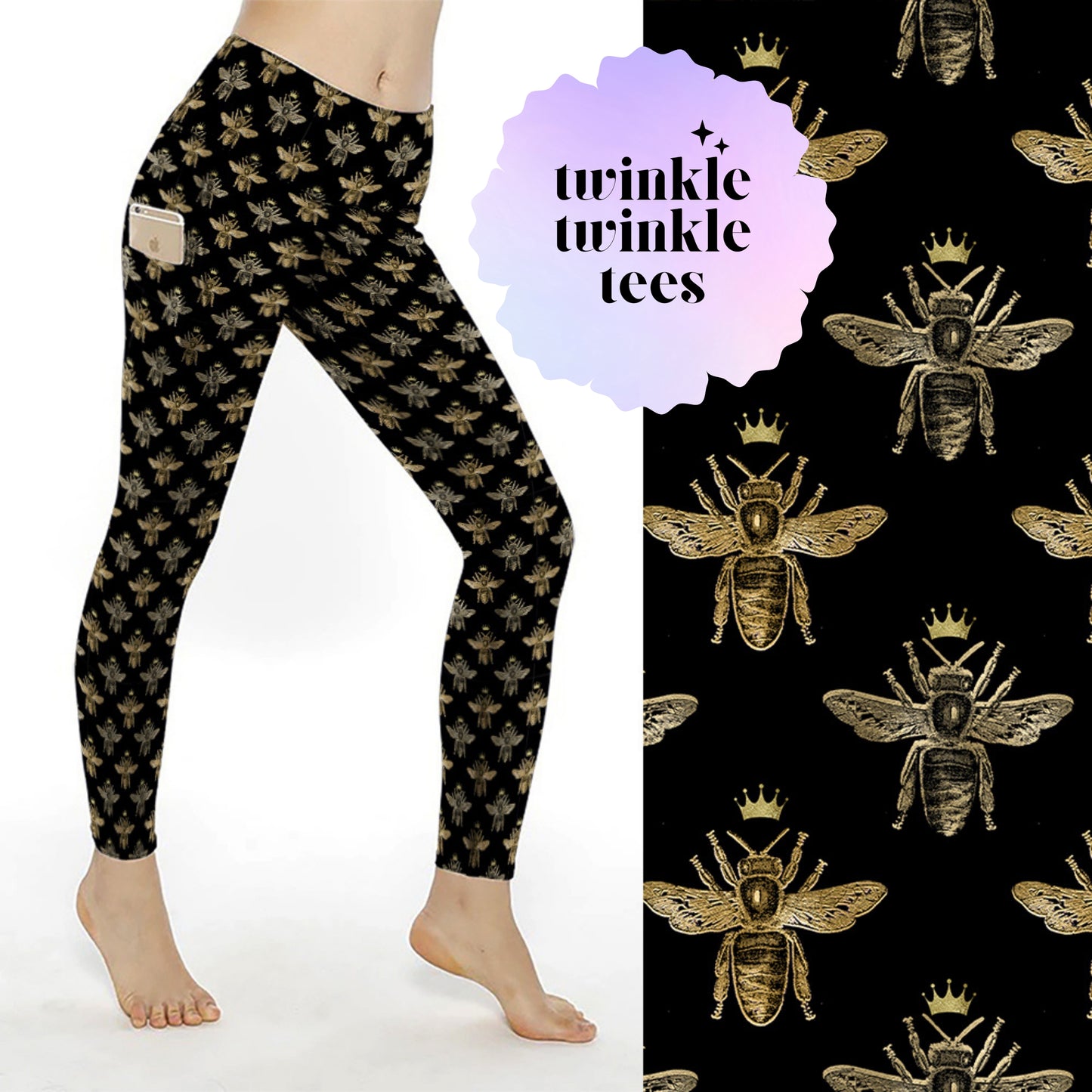 Queen Bee on Black Women's Pocket Leggings