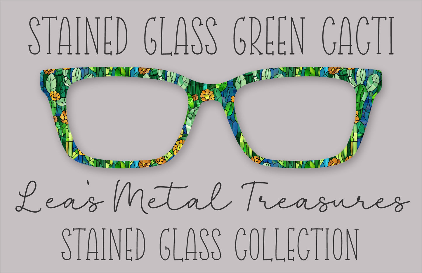 Stained Glass Green Cacti Eyewear Frame Toppers COMES WITH MAGNETS