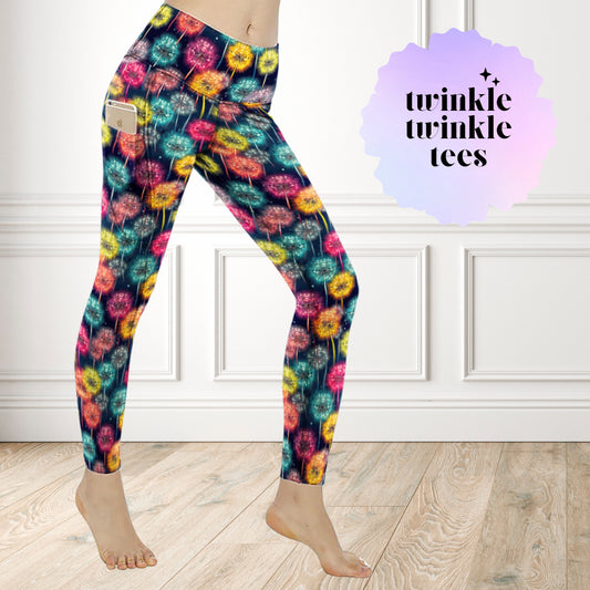 Rainbow Dandelions Women's Pocket Leggings