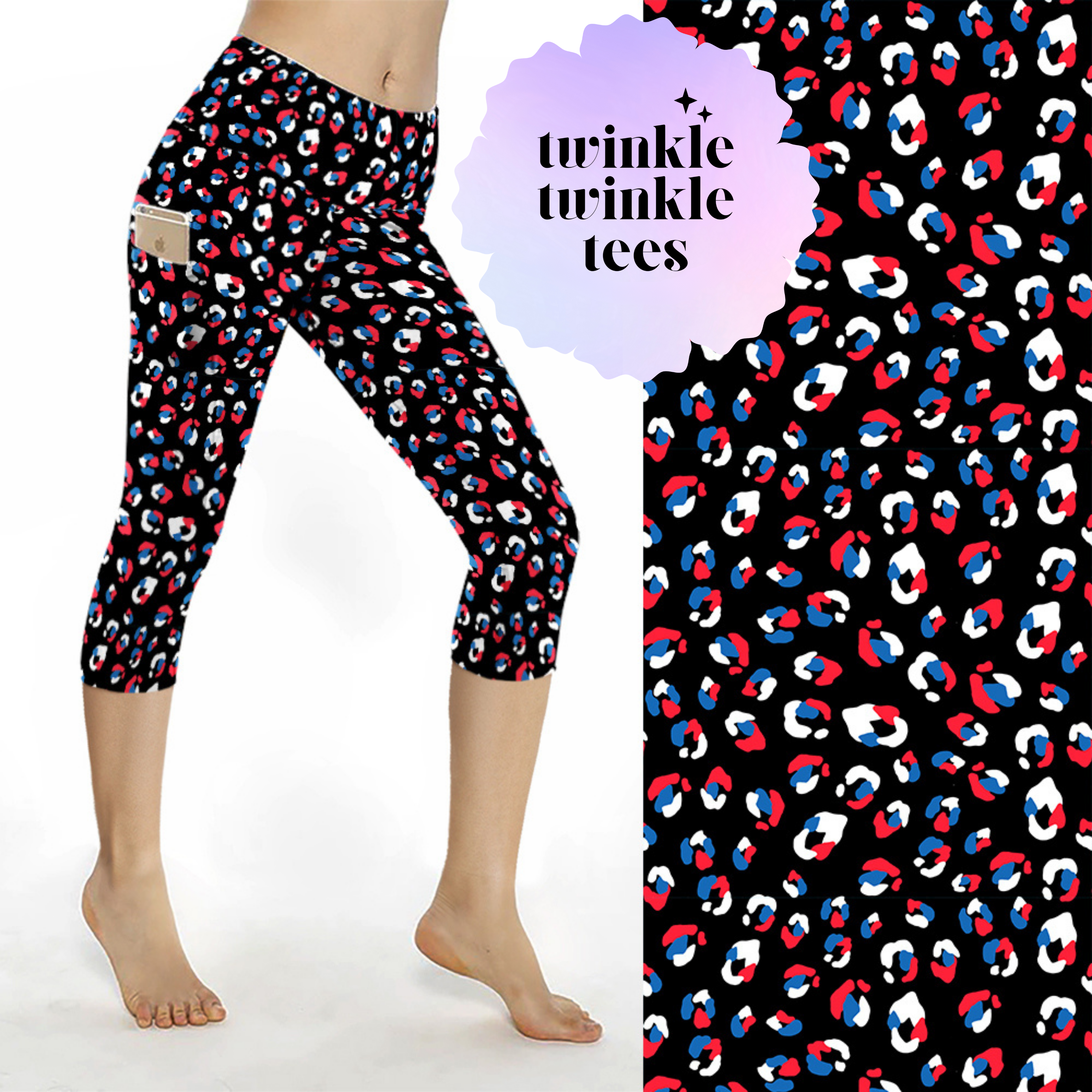 Twinkle Leopard Black Patriotic Leopard CAPRI Pocket Leggings – Twinkle Twinkle Tees