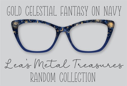 Gold Celestial Fantasy on Navy Eyewear Frame Toppers COMES WITH MAGNETS