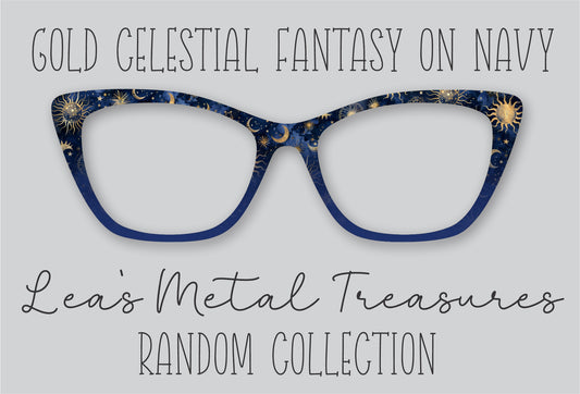 Gold Celestial Fantasy on Navy Eyewear Frame Toppers COMES WITH MAGNETS