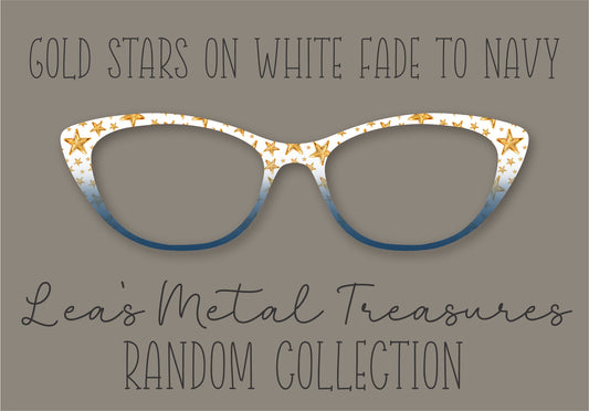 Gold Stars on White Fade to Navy Eyewear Frame Toppers Comes WITH MAGNETS