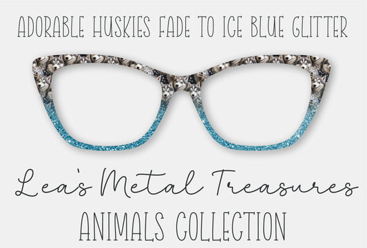 Adorable Huskies Fade to Ice Blue Faux Glitter Eyewear Frame Toppers
