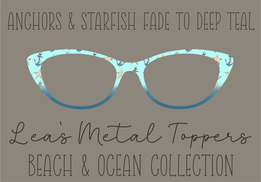ANCHORS AND STARFISH FADE TO DEEP TEAL Eyewear Frame Toppers COMES WITH MAGNETS