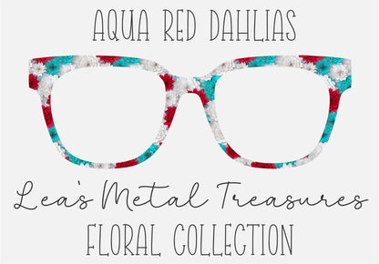 AQUA RED DAHLIAS Eyewear Frame Toppers COMES WITH MAGNETS