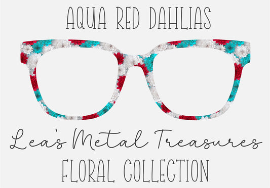 AQUA RED DAHLIAS Eyewear Frame Toppers COMES WITH MAGNETS