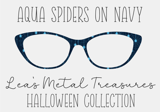 AQUA SPIDERS ON NAVY Eyewear Frame Toppers COMES WITH MAGNETS