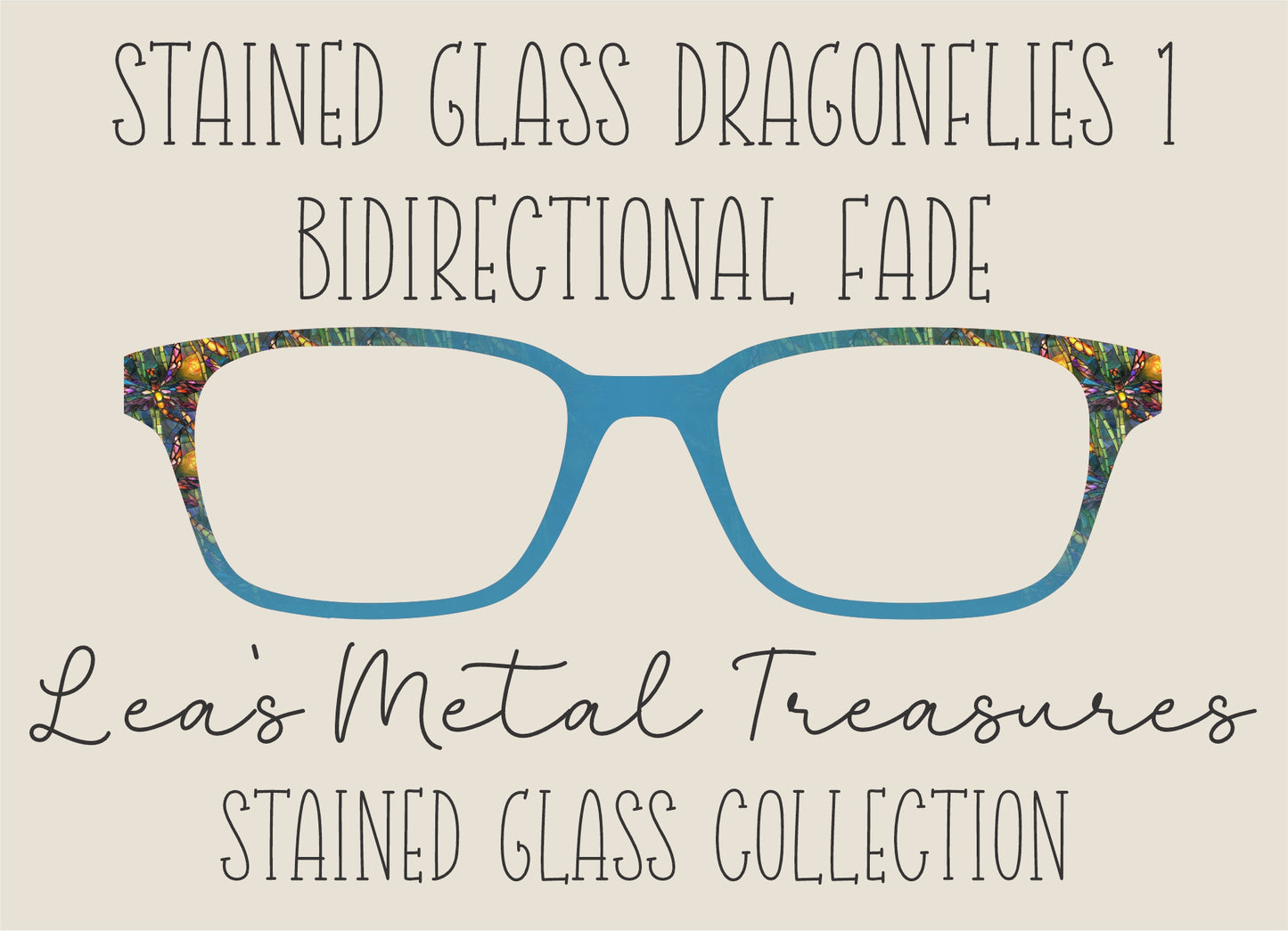 Stained glass dragonflies 1 bidirectional fade  Eyewear Frame Toppers COMES WITH MAGNETS