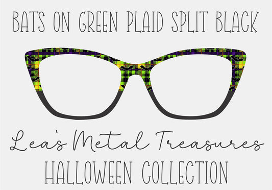 BATS ON GREEN PLAID SPLIT BLACK Eyewear Frame Toppers COMES WITH MAGNETS