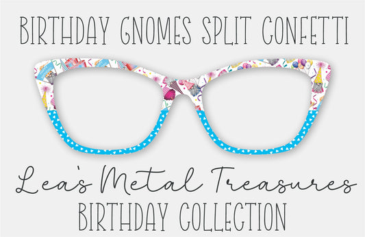 Birthday Gnomes Split Confetti Split Eyewear Frame Toppers COMES WITH MAGNETS