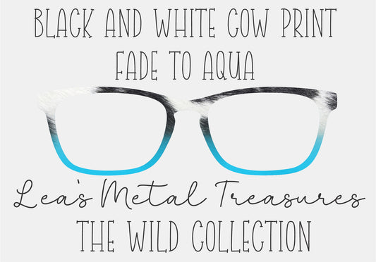 BLACK AND WHITE COW PRINT FADE TO AQUA Eyewear Frame Toppers COMES WITH MAGNETS