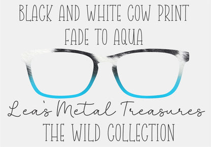 BLACK AND WHITE COW PRINT FADE TO AQUA Eyewear Frame Toppers COMES WITH MAGNETS