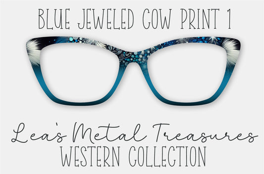 Blue Jeweled Cow Print 1 Eyewear Frame Toppers