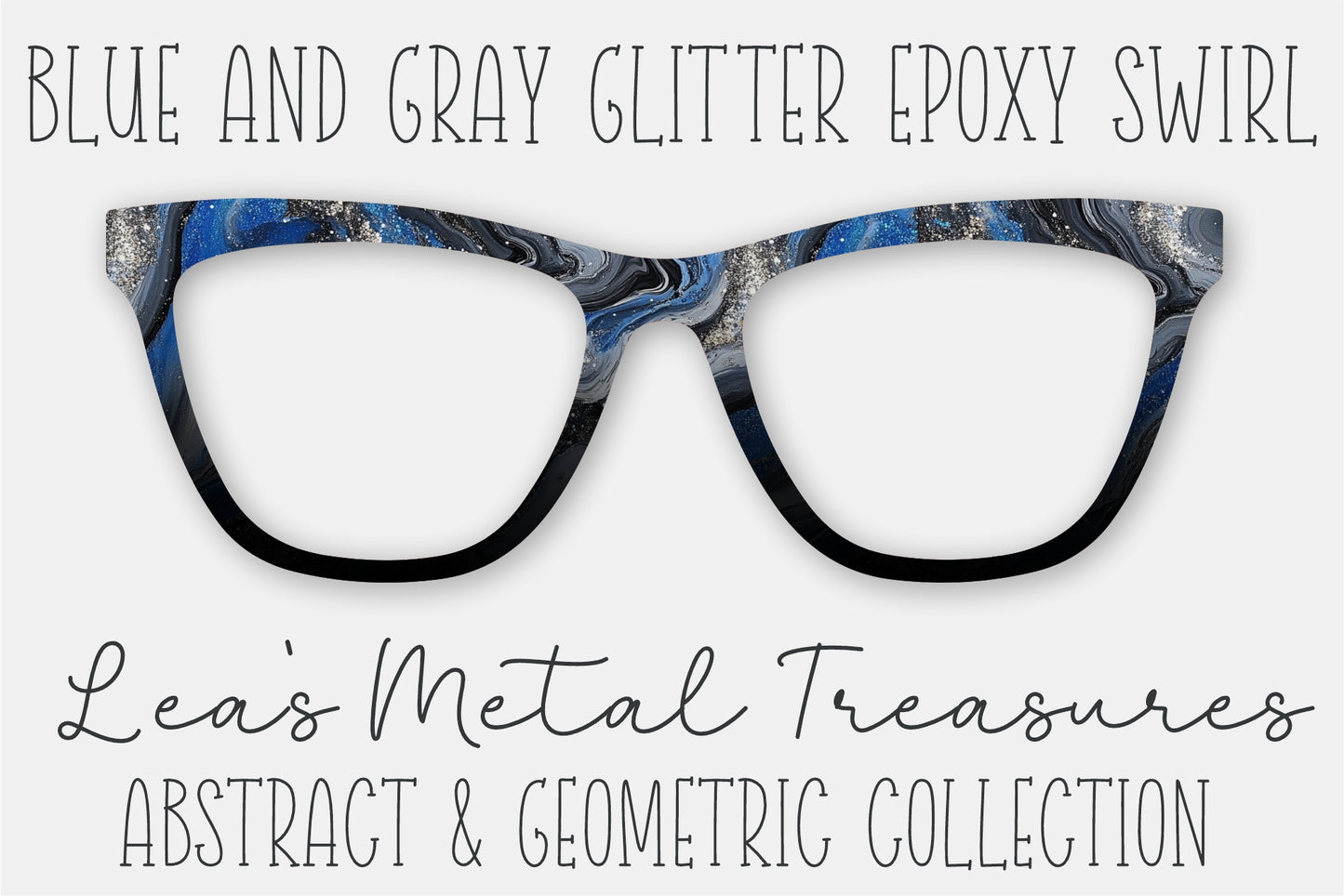 Blue and Grey Glitter Epoxy Marble • Magnetic Eyeglasses Toppers