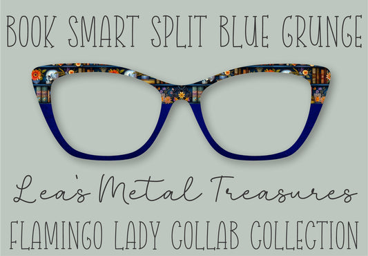 Book Smart Split Blue Grunge Printed Magnetic Eyeglasses Topper • Flamingo Lady Collab Collection