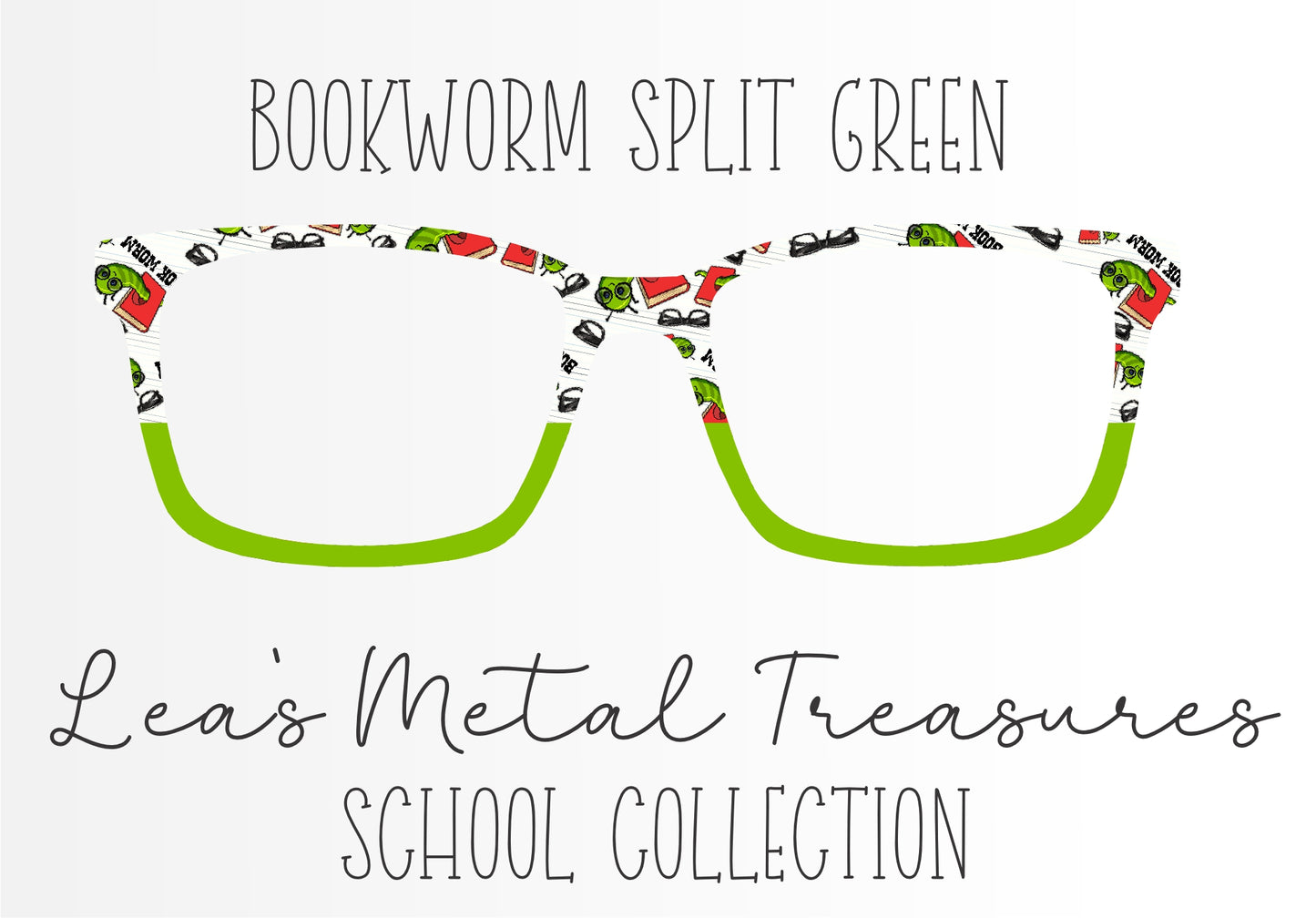 BOOKWORM SPLIT GREEN Eyewear Frame Toppers COMES WITH MAGNETS