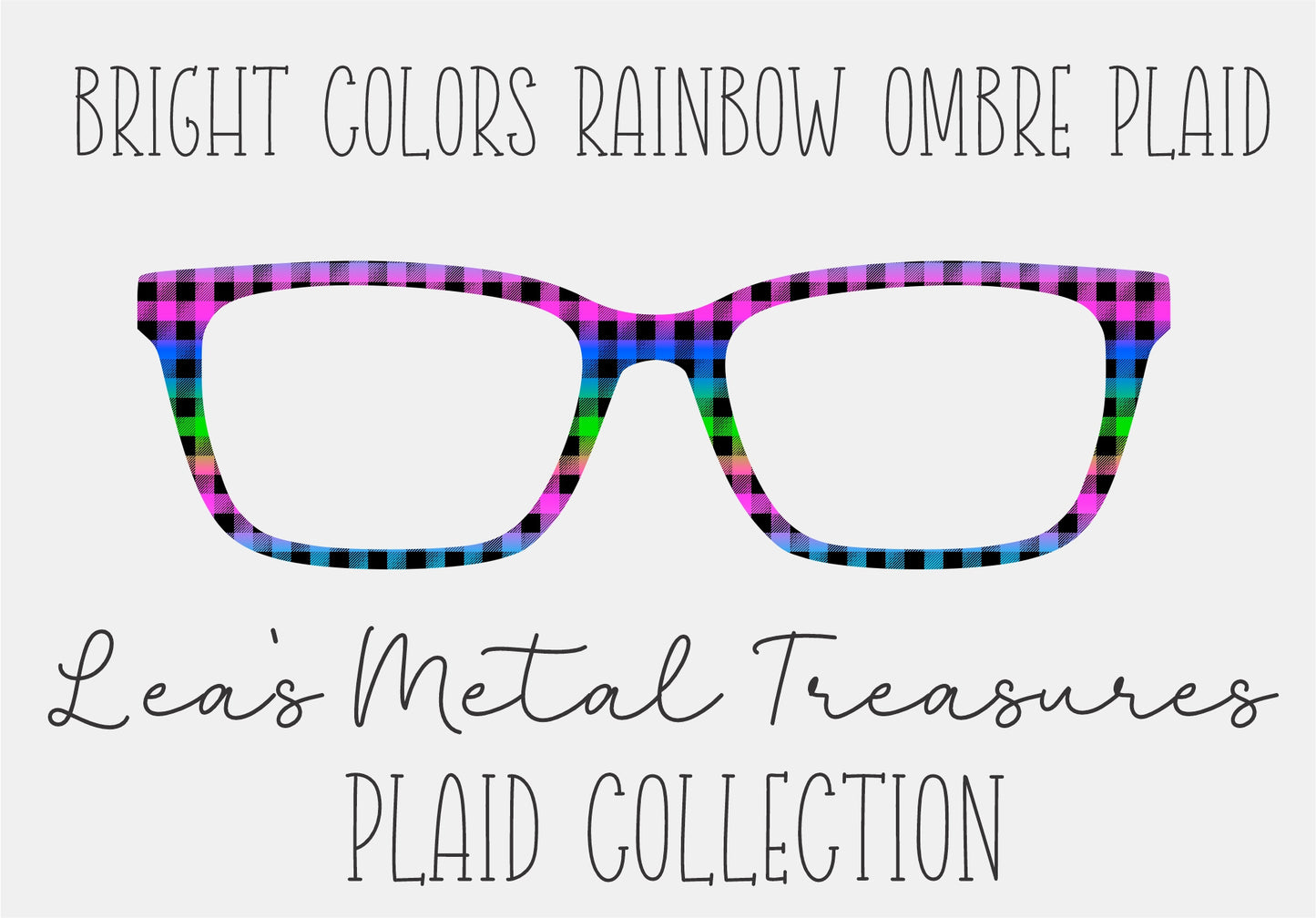 BRIGHT COLORS RAINBOW OMBRE PLAID Eyewear Frame Toppers COMES WITH MAGNETS