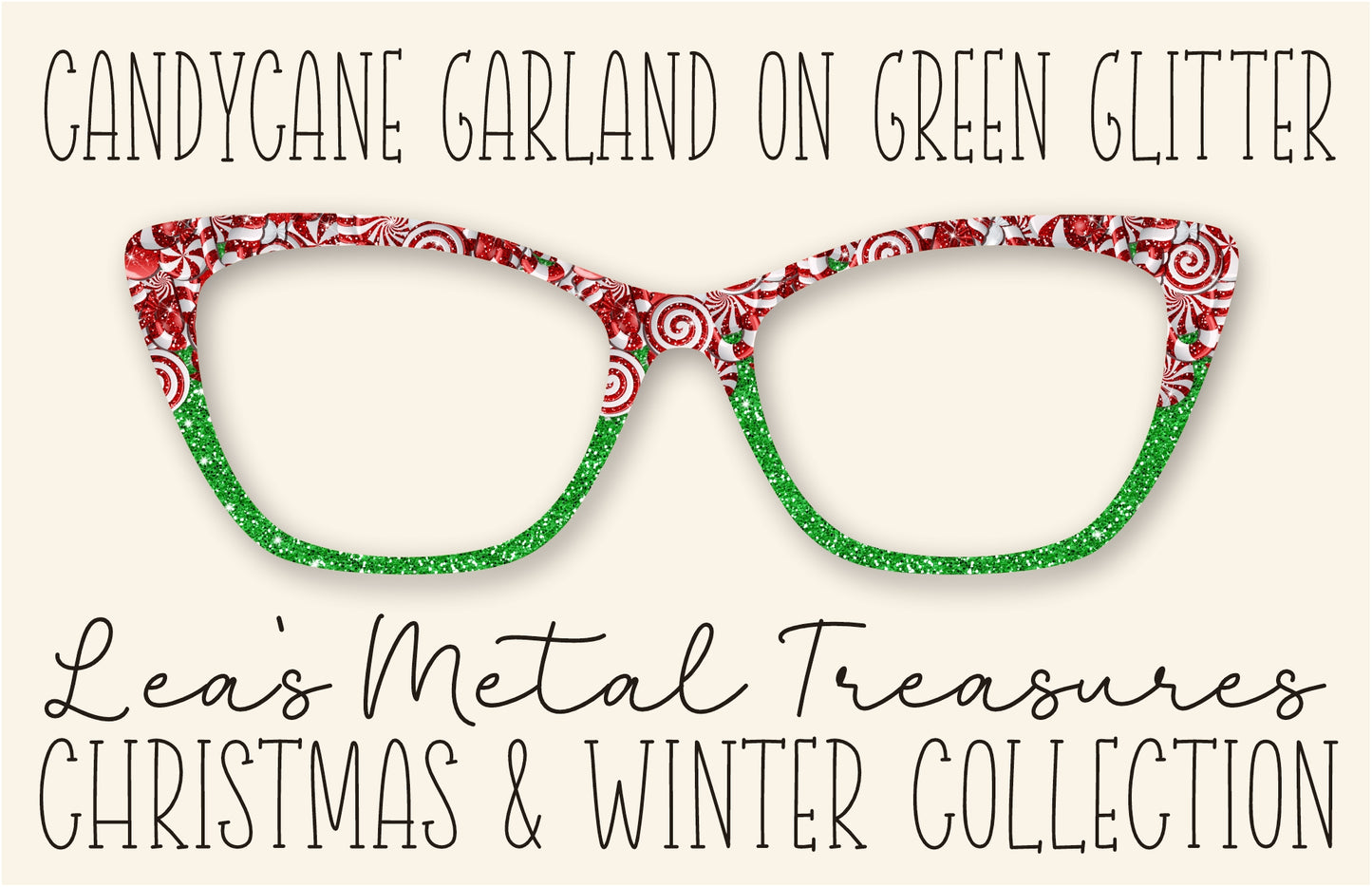 Candycane Garland on Green Glitter Eyewear Toppers COMES WITH MAGNETS