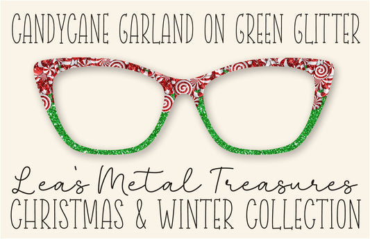 Candycane Garland on Green Glitter Eyewear Toppers COMES WITH MAGNETS