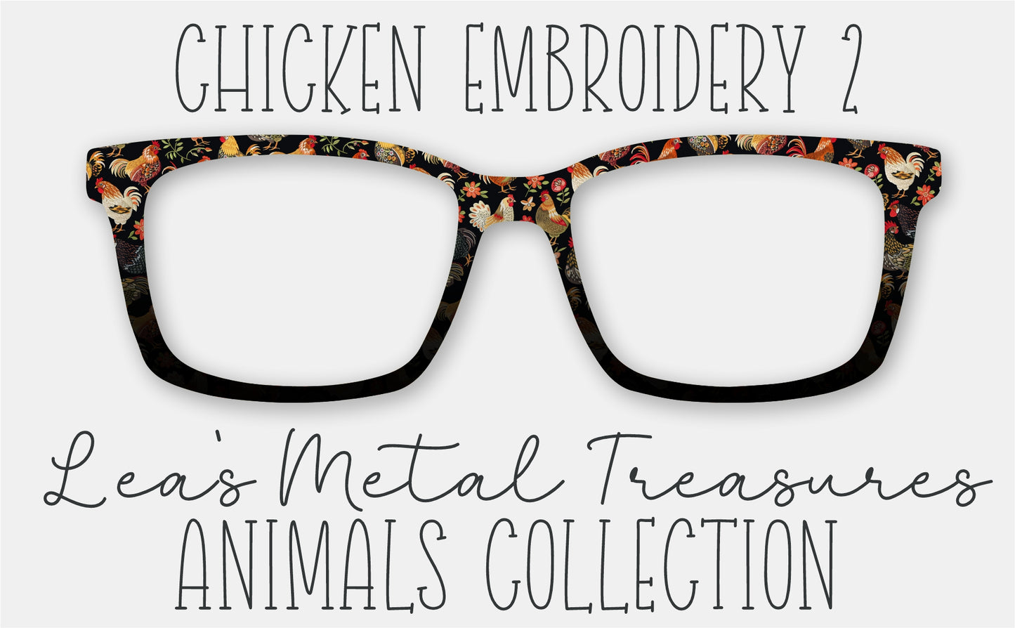 Chicken Embroidery 2 Eyewear Frame Toppers COMES WITH MAGNETS