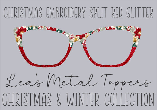 CHRISTMAS EMBROIDERY SPLIT RED GLITTER Eyewear Frame Toppers COMES WITH MAGNETS