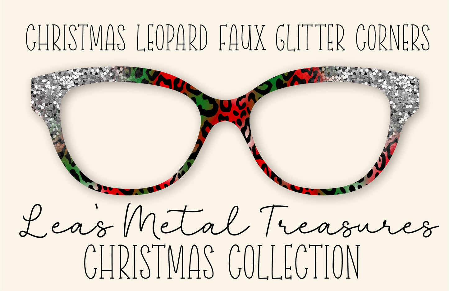 Christmas Leopard Faux Glitter Corners Eyewear Frame Toppers COMES WITH MAGNETS