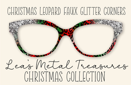 Christmas Leopard Faux Glitter Corners Eyewear Frame Toppers COMES WITH MAGNETS