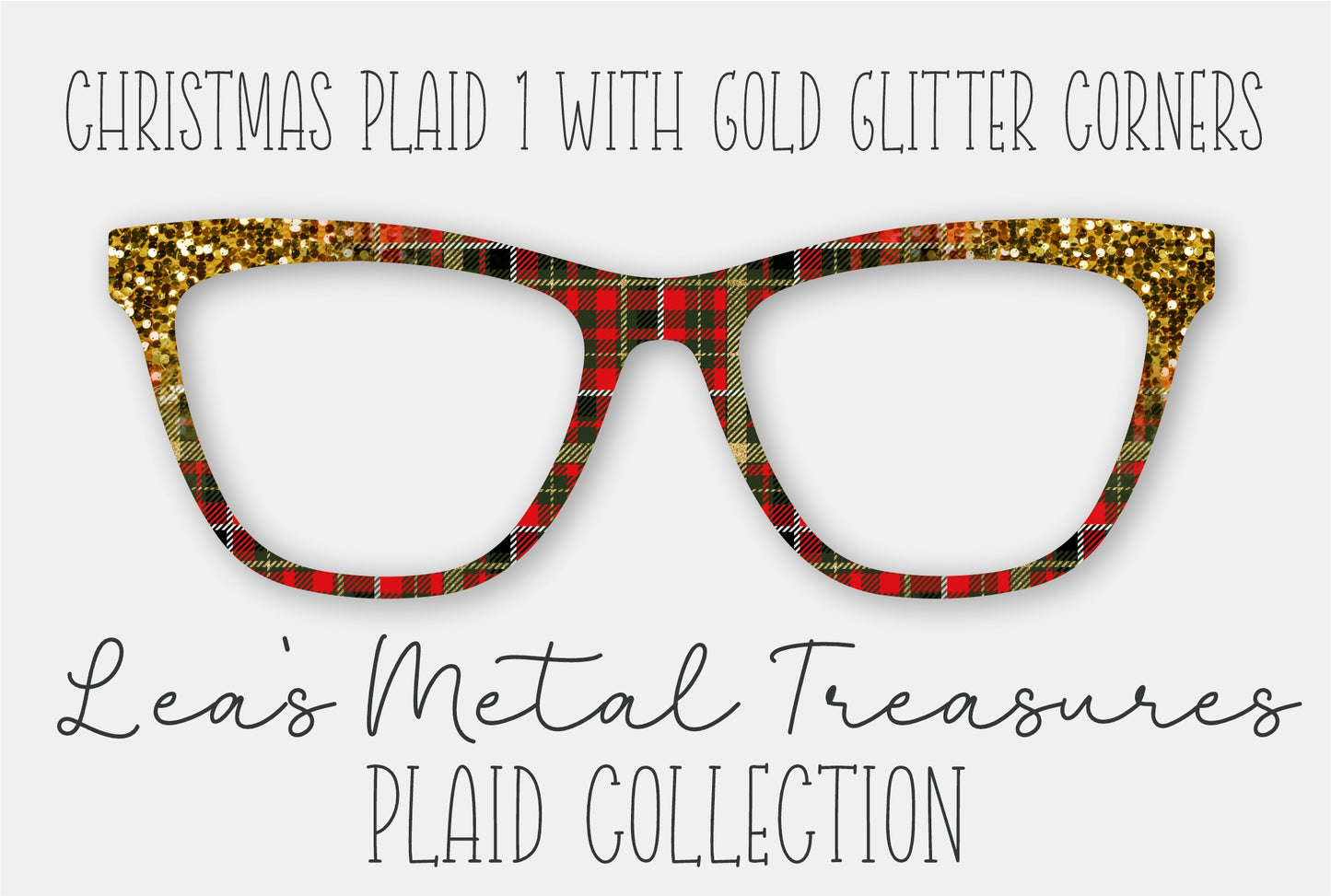 Christmas Plaid 1 with Gold Glitter Corners Eyewear Frame Toppers COMES WITH MAGNETS