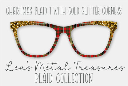Christmas Plaid 1 with Gold Glitter Corners Eyewear Frame Toppers COMES WITH MAGNETS