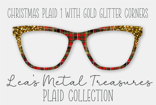Christmas Plaid 1 with Gold Glitter Corners Eyewear Frame Toppers COMES WITH MAGNETS