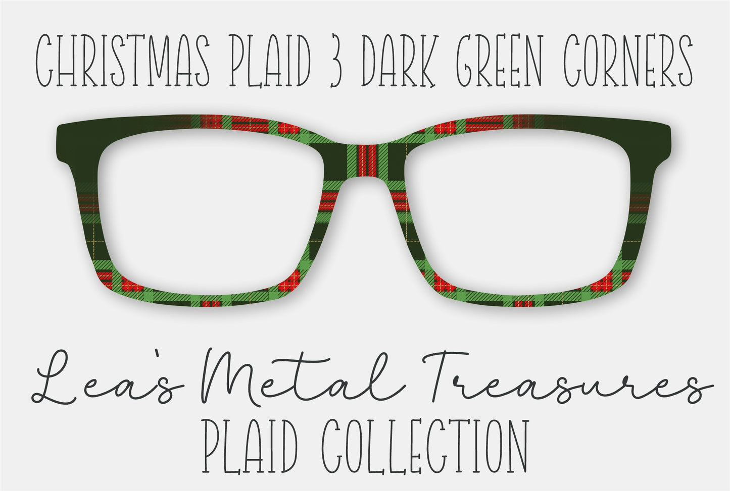 Christmas Plaid 3 Dark Green Corners Eyewear Frame Toppers COMES WITH MAGNETS
