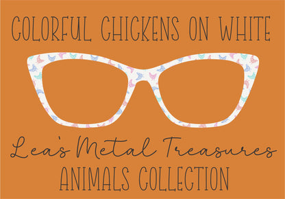 COLORFUL CHICKENS ON WHITE COMES WITH MAGNETS
