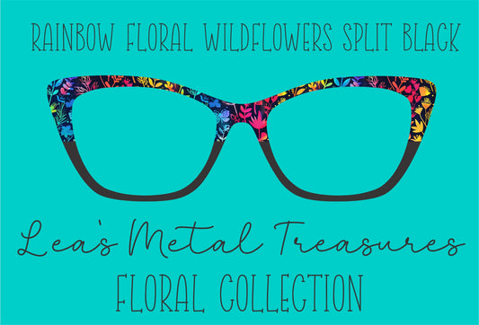 Rainbow Floral Wildflowers Split Black Eyewear Frame Toppers COMES WITH MAGNETS