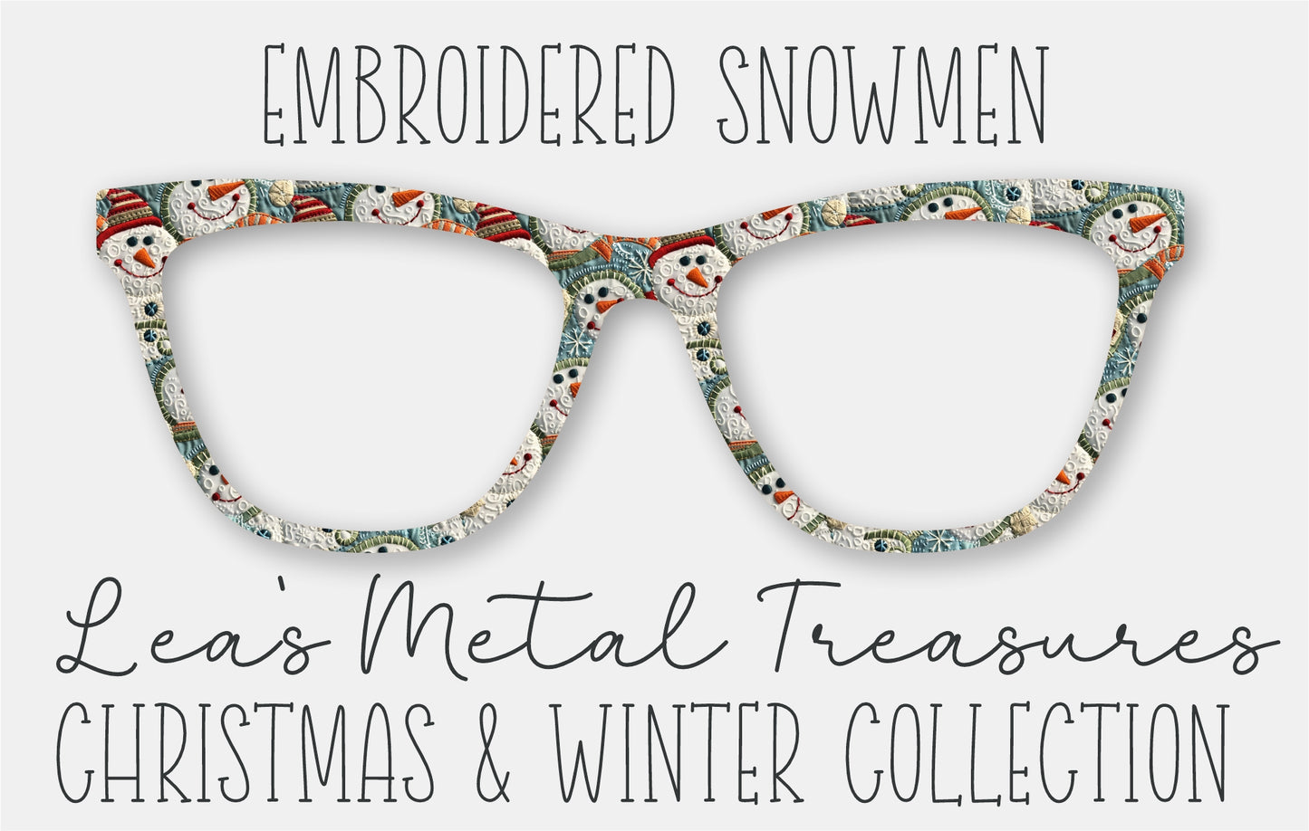 Embroidered Snowmen Eyewear Frame Toppers COMES WITH MAGNETS