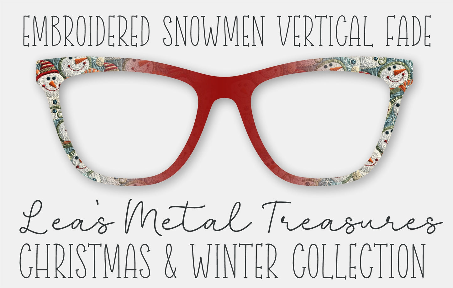 Embroidered Snowmen Vertical Fade Eyewear Frame Toppers COMES WITH MAGNETS