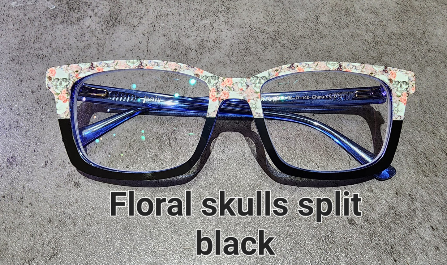 FLORAL SKULLS SPLIT Eyewear Frame Toppers COMES WITH MAGNETS