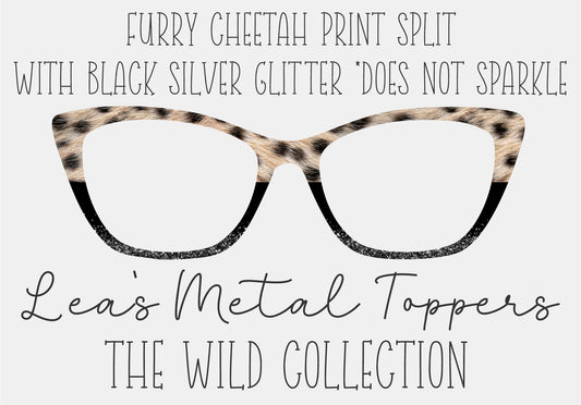 FURRY CHEETAH PRINT SPLIT WITH BLACK SILVER GLITTER Eyewear Frame Toppers COMES WITH MAGNETS