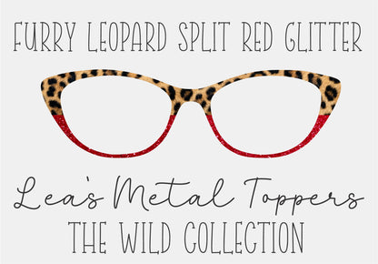 FURRY LEOPARD SPLIT RED GLITTER Eyewear Frame Toppers COMES WITH MAGNETS