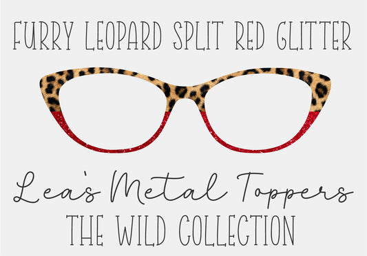 FURRY LEOPARD SPLIT RED GLITTER Eyewear Frame Toppers COMES WITH MAGNETS