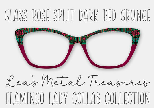 Glass Rose Split Dark Red Grunge Printed Magnetic Eyeglasses Topper • Flamingo Lady Collab Collection