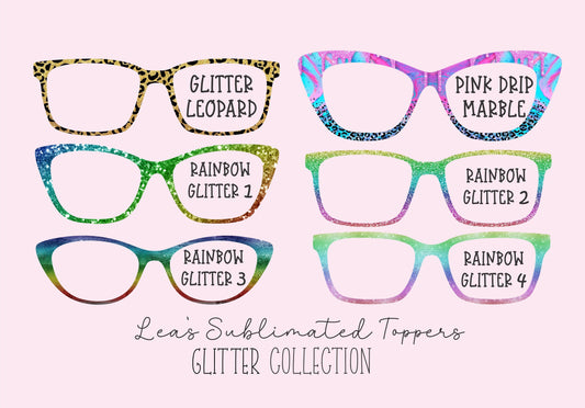 RAINBOW GLITTER 4 Eyewear Frame Toppers COMES WITH MAGNETS