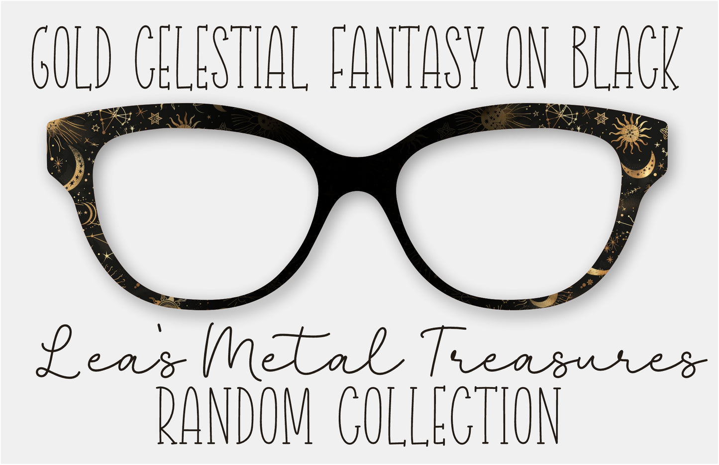 Gold Celestial Fantasy on Black Eyewear Frame Toppers COMES WITH MAGNETS