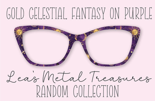 Gold Celestial Fantasy on Purple Eyewear Frame Toppers COMES WITH MAGNETS