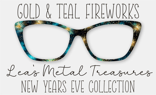 Gold and Teal Fireworks Eyewear Frame Toppers COMES WITH MAGNETS