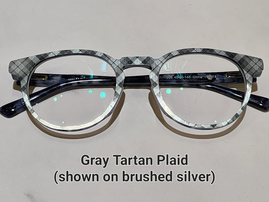 GREY TARTAN PLAID Eyewear Frame Toppers COMES WITH MAGNETS