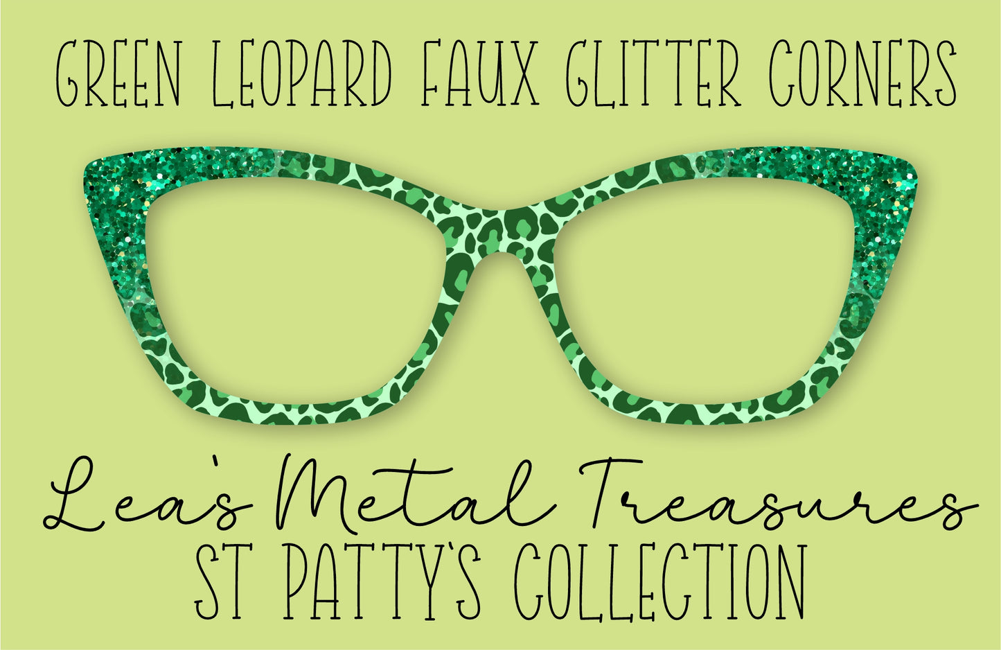 Green Leopard Faux Glitter Corners Eyewear Frame Toppers COMES WITH MAGNETS