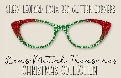 Green Leopard Faux Red Glitter Corners Eyewear Frame Toppers COMES WITH MAGNETS