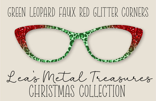 Green Leopard Faux Red Glitter Corners Eyewear Frame Toppers COMES WITH MAGNETS