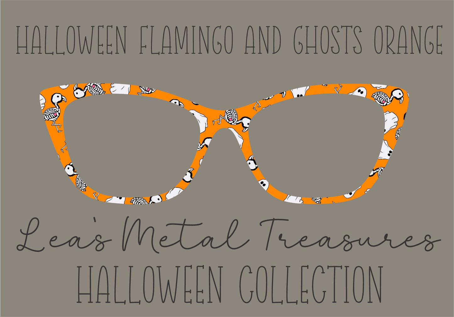 HALLOWEEN FLAMINGO AND GHOSTS ORANGE Eyewear Frame Toppers COMES WITH MAGNETS